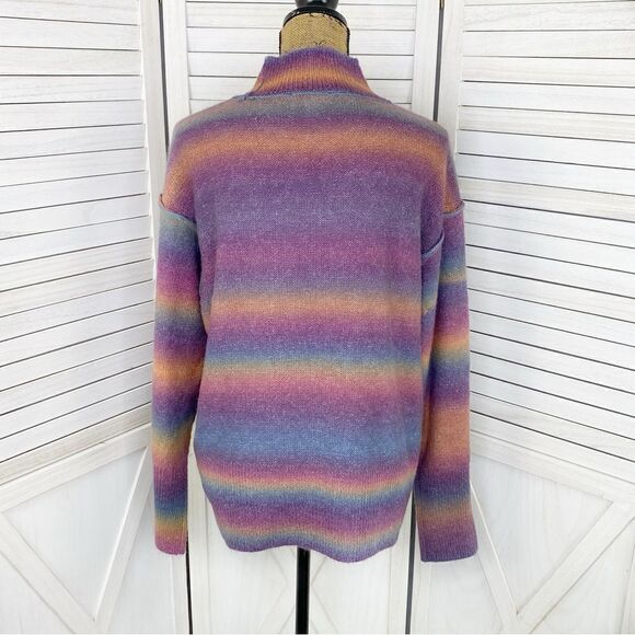 BeachLunchLounge Ombre Rainbow Mock Neck Sweater Large Space Dye Stripe - Picture 6 of 15